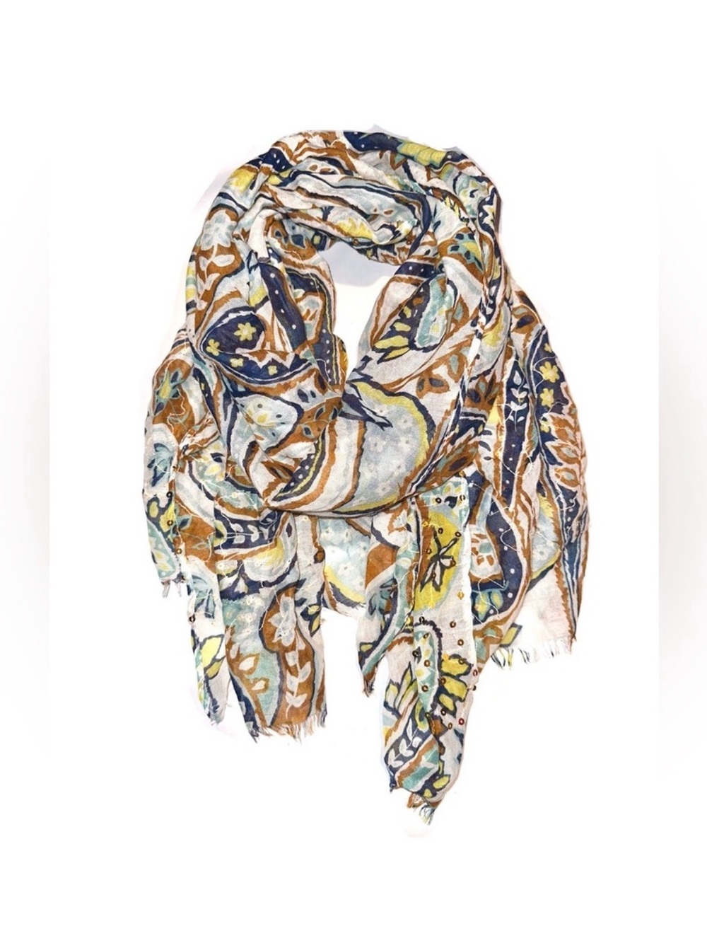 Paisley Print Lightweight Women's Scarf in Blue & Brown